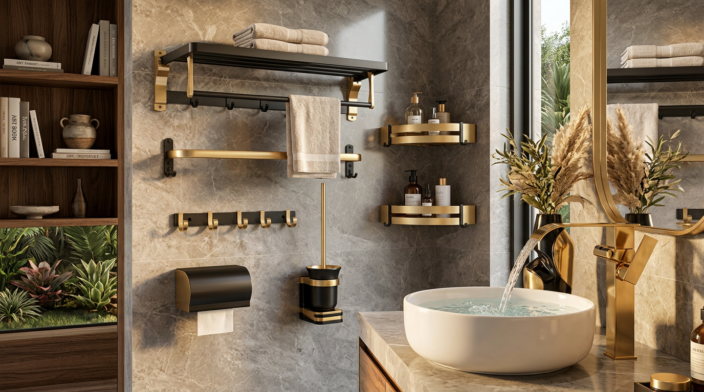 Banheiro de Luxo: Kit Black & Dourado na Decoração Atual